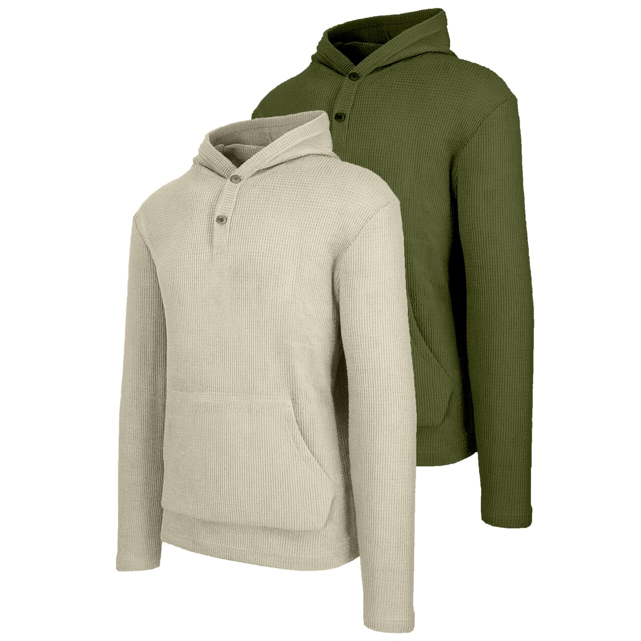 Blue Ice Men's Loose Fit Waffle Knit Thermal Henley Pullover Hoodie -2 Pack